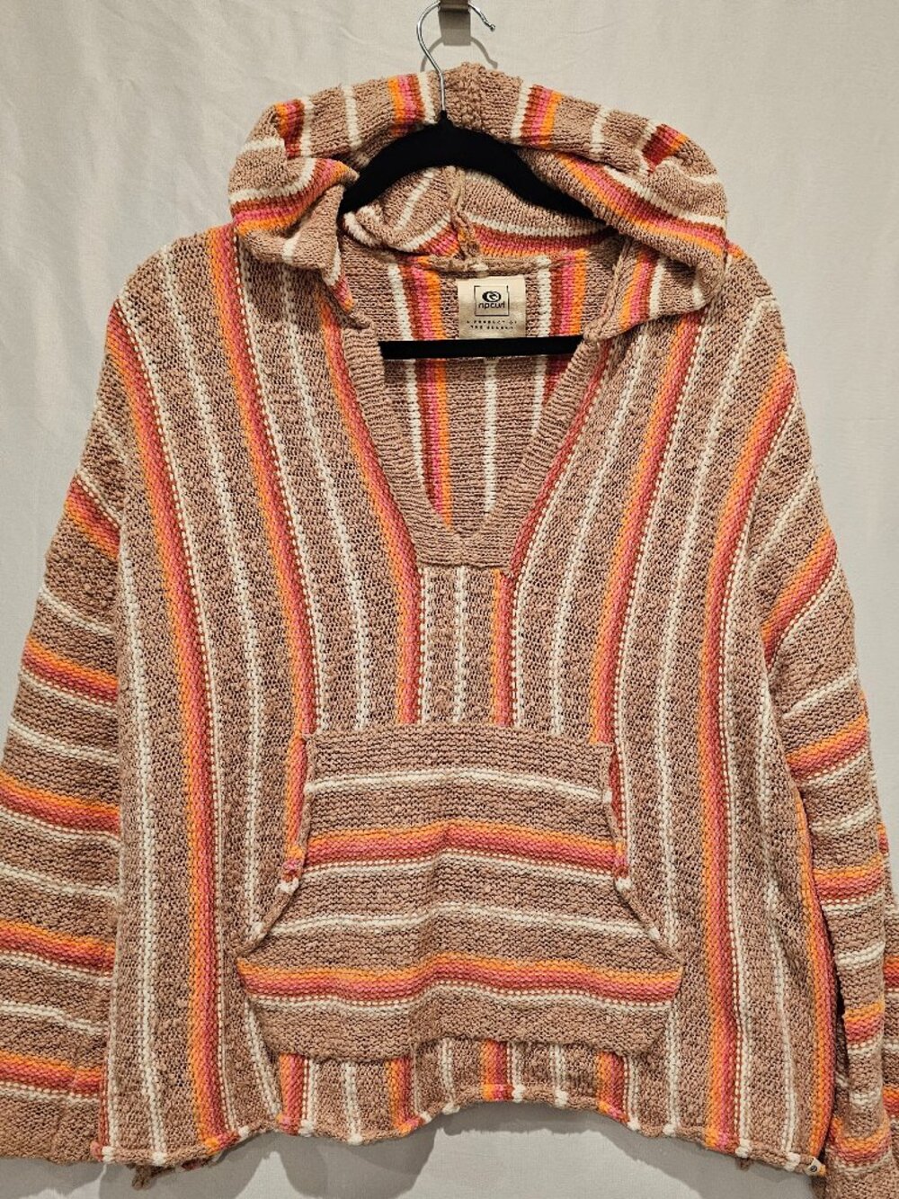 Rip Curl Wave Shapers Open Knit Beach Poncho Hoodie for Women - XS Striped